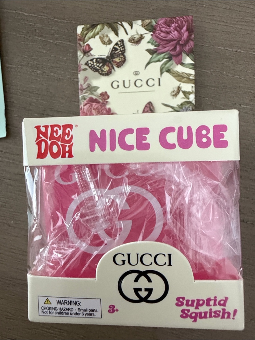 NeeDoh Pink Translucent Nice Cube Gucci logo (Rare)